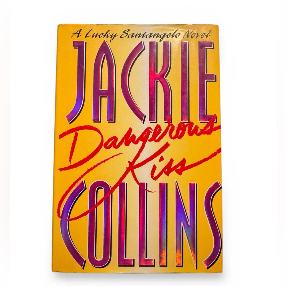 🔵 3/ $15 - Jackie Collins "Dangerous Kiss" Hardcover  Novel - Yellow & Red Cover